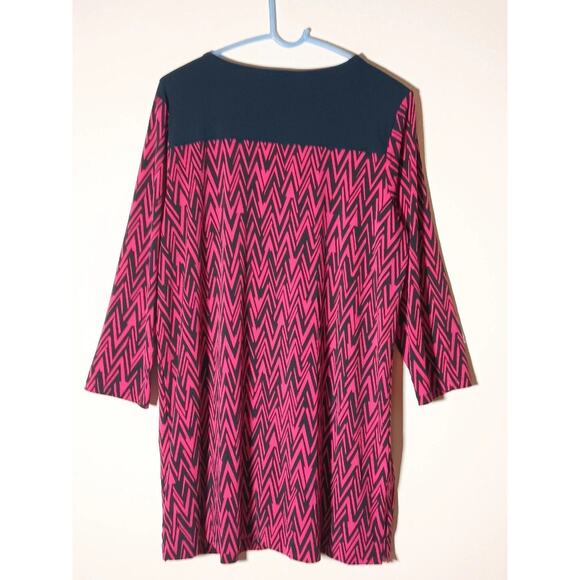 Anne Klein Top Chevron Geometric Pull Over Blouse Pink Navy XL - Picture 2 of 11